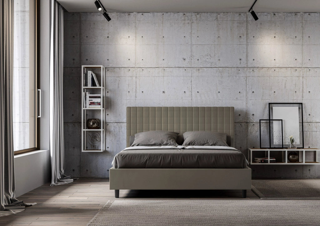 BS COM Letto matrimoniale con rete imbottito 160x200 similpelle cappuccino