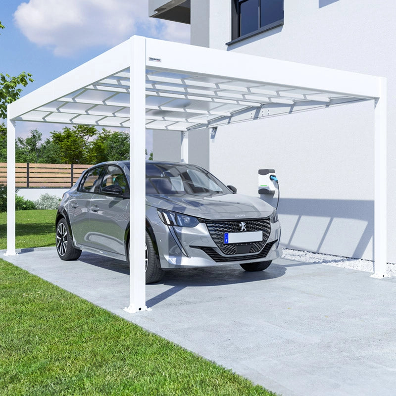 Tettoia per auto in alluminio PONENTE 5,09 x 3,26 x h 2,34 m, colore bianco