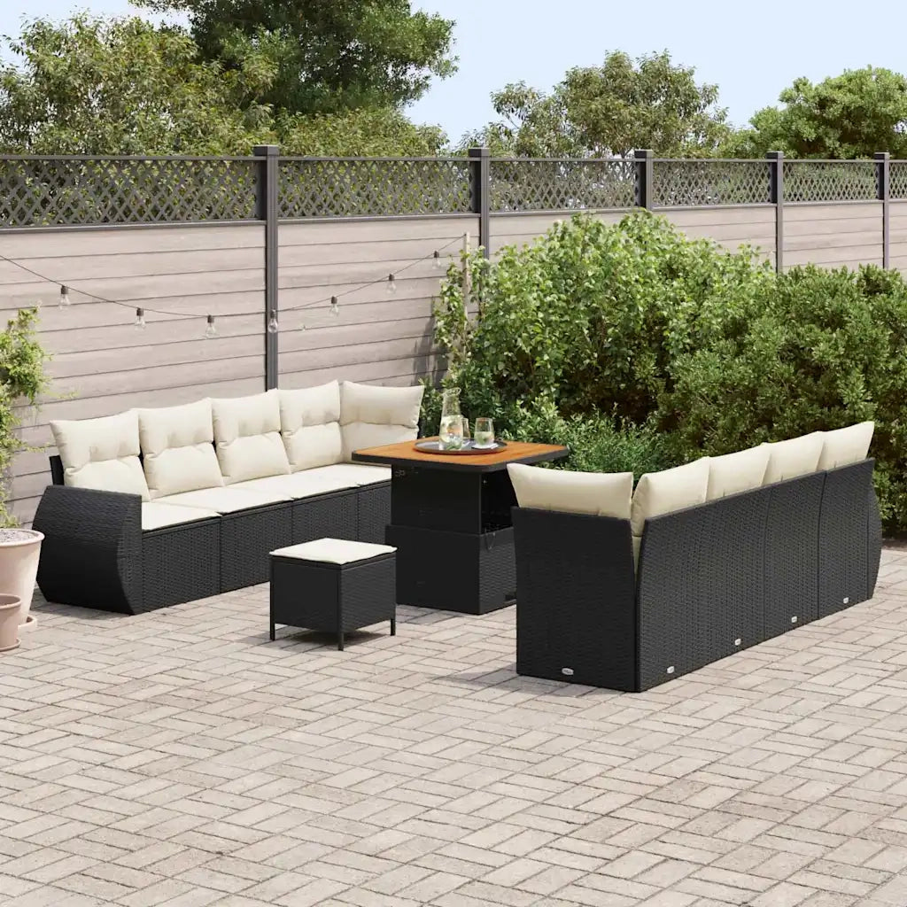 Set Divano da Giardino 11 pcs Nero Poly Rattan
