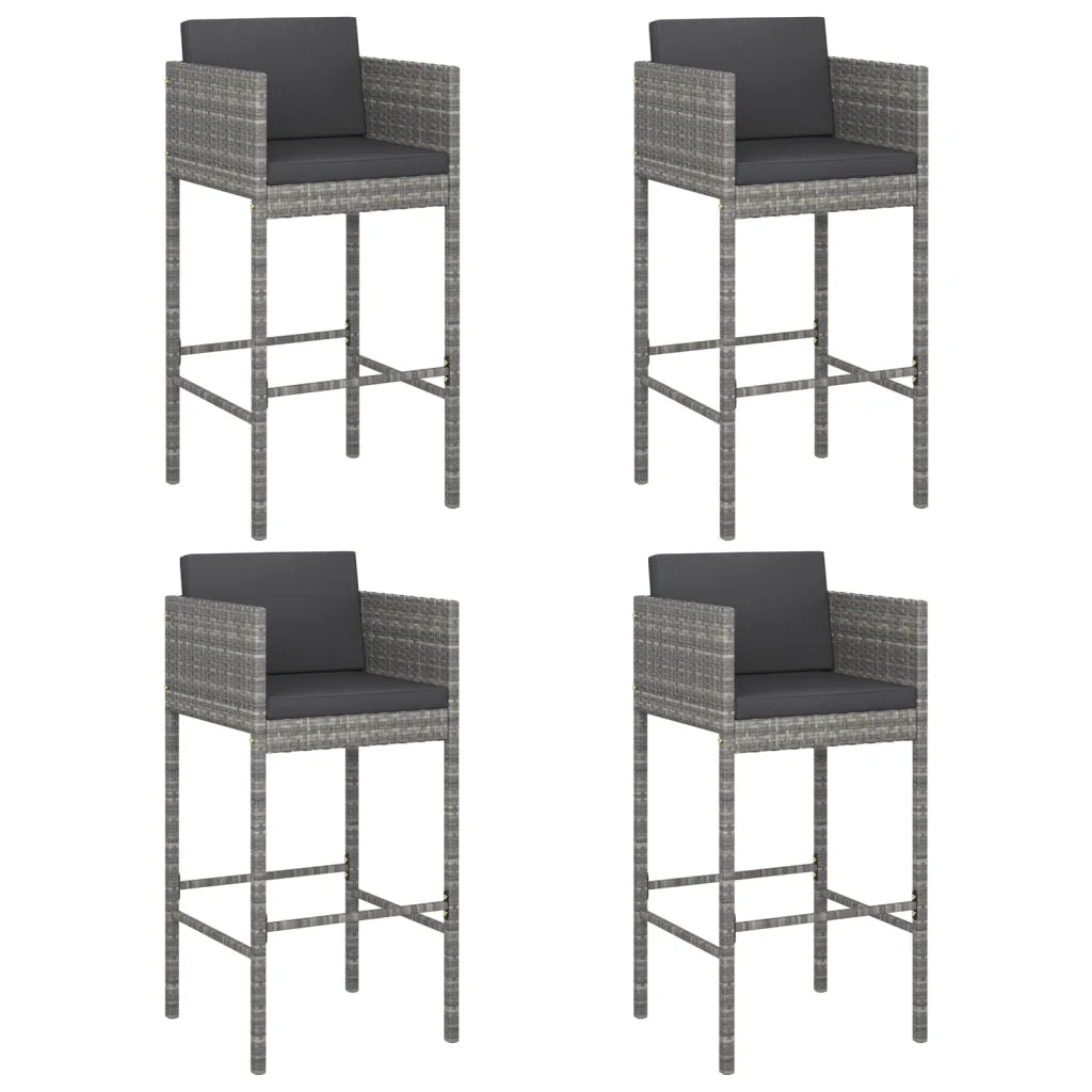 Sgabelli da Bar 4 pz con Cuscini Grigi in Polyrattan 316661