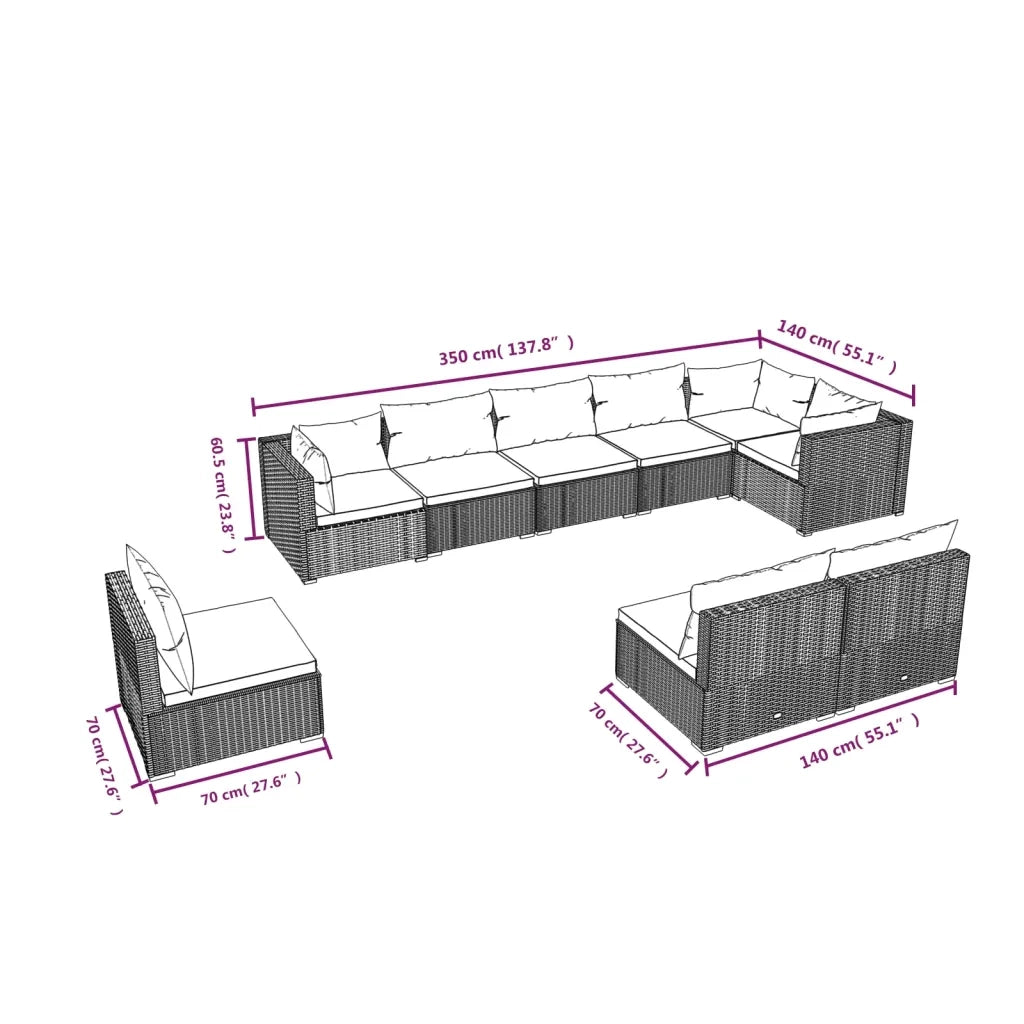 Set Divani da Giardino 9 pz con Cuscini in Polyrattan Marrone 3102563