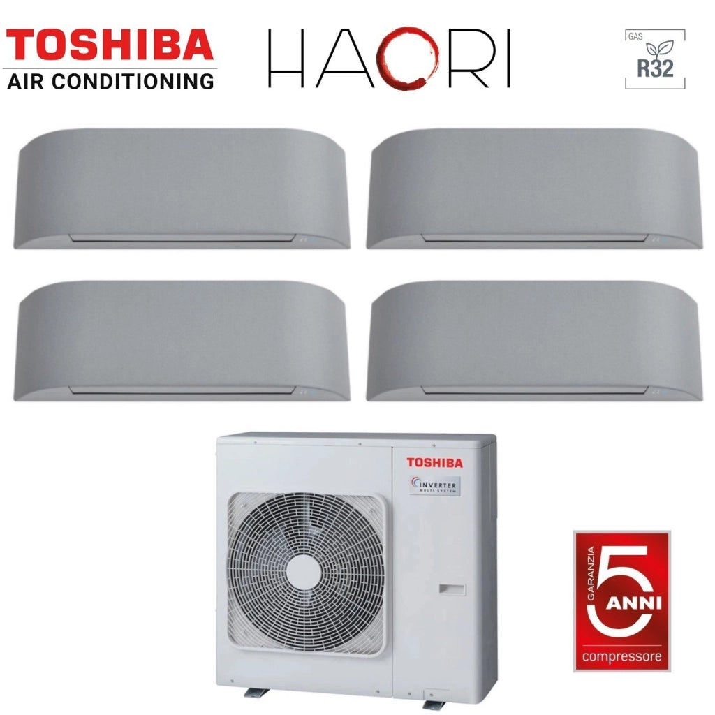 Climatizzatore Condizionatore Toshiba Quadri Split Inverter serie HAORI 10+13+13+13 (9+12+12+12) RAS-4M27U2AVG-E R-32 Wi-Fi Integrato 10000+13000+13000+13000 (9000+12000+12000+12000) Grigio Chiaro