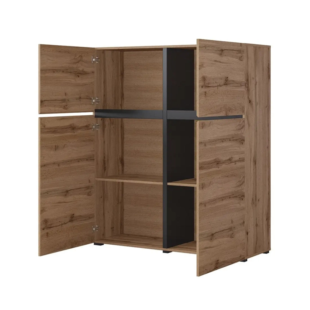 Set di mobili da soggiorno HAVANA - Credenza alta, mobile TV, credenza bassa - Design moderno in rovere e nero
