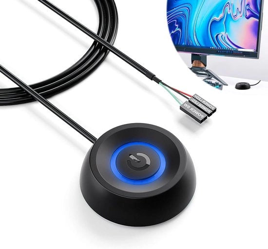 Schakelaar esterna per PC con pulsante di avvio e cavo di estensione con LED - design DIY facile da installare (nero)