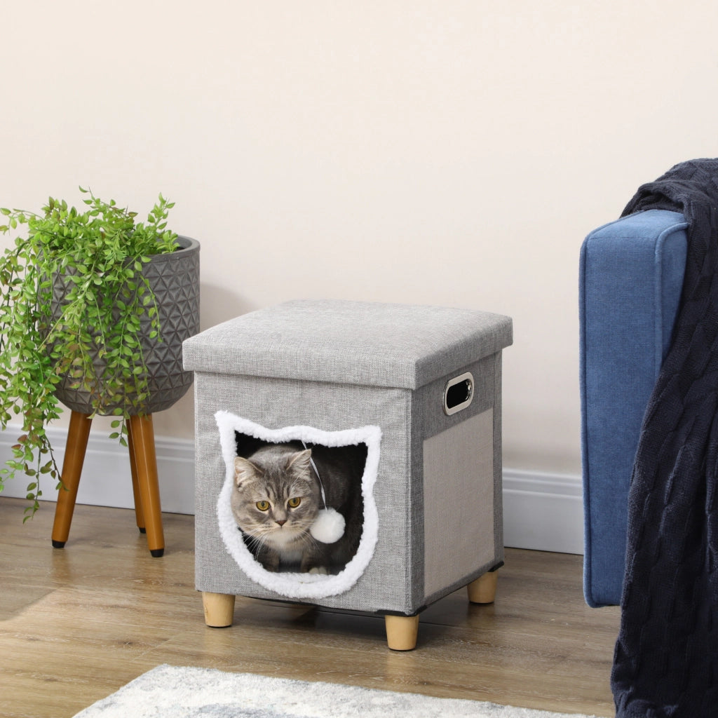 Letto per Gatti con Cuscino e Graffiatoio ¨C Minimal ¨C 35.5x35.5x42.5 cm Grigio