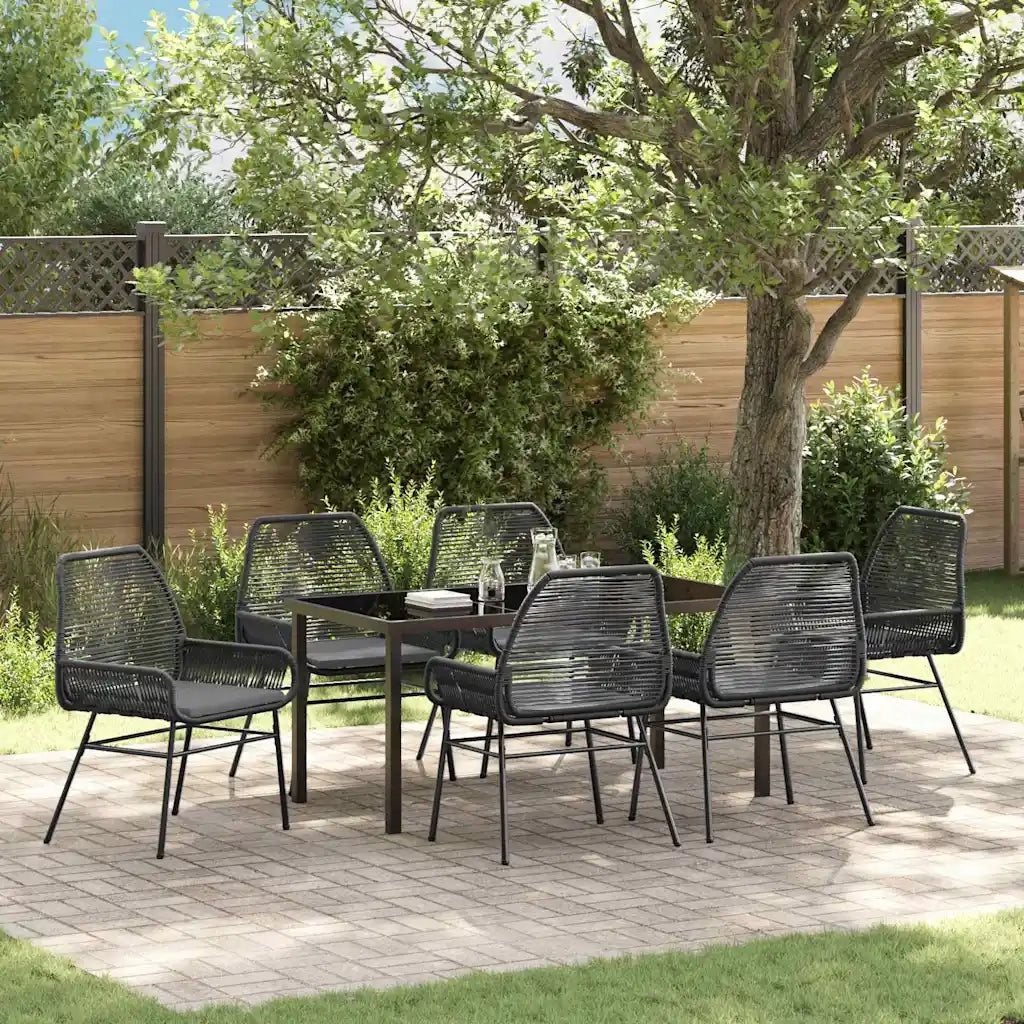 Set da Pranzo per Giardino con cuscino 7 pcs Nero polyrattan