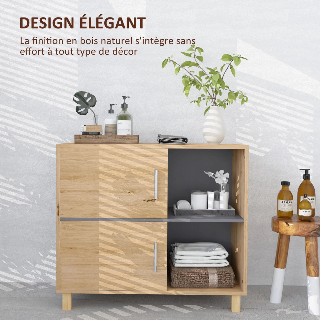 Mobile da bagno con ripiani e ante ¨C Minimal ¨C legno naturale 80x35x70