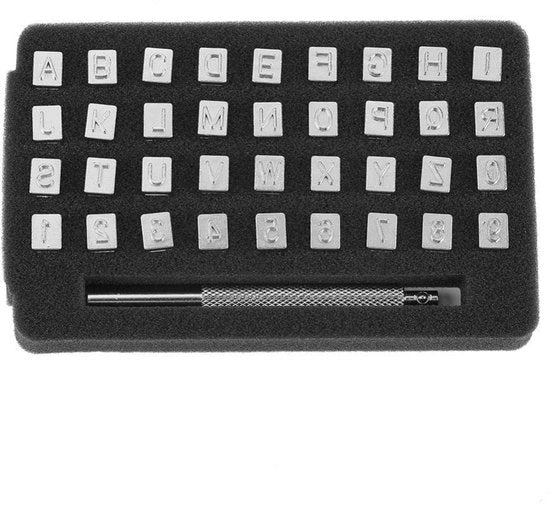 Set di timbri 36 pezzi - Timbri lettere e numeri - Lavorazione in pelle - Attrezzi - Materiale per artigianato creativo - Sostenibile e facile da usare - Timbri lettere