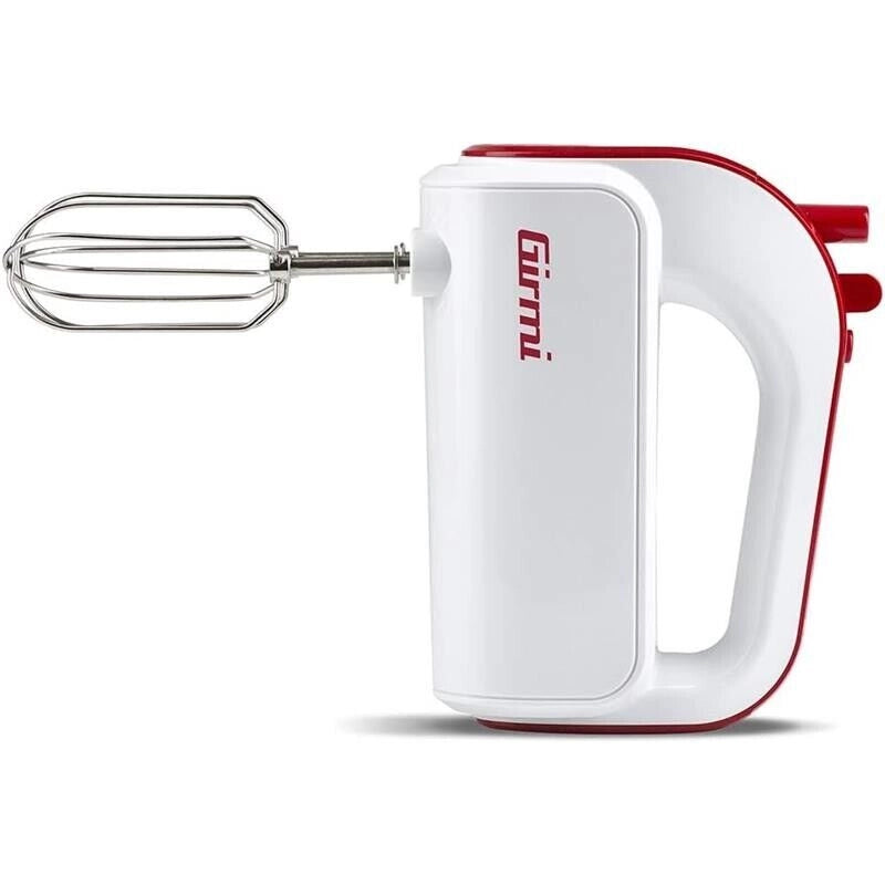 GIRMI SB02 SBATTITORE ELETTRICO 170W SBATTITORI INOX PER MONTARE FUNZIONE TURBO GANCI INOX 5 VELOCITÀ BIANCO/ROSSO