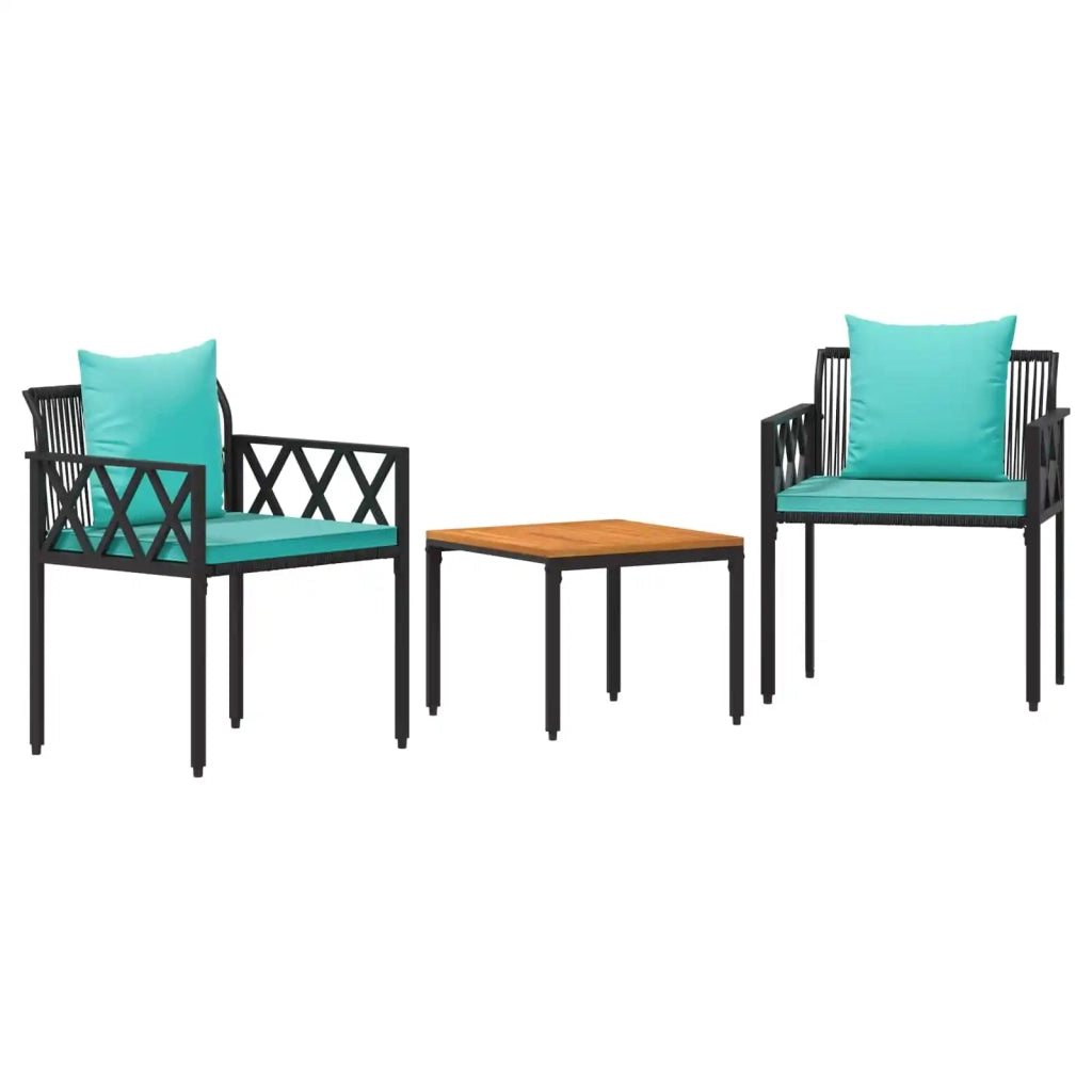Set Mobili da Esterno 3 pcs Nero e Turchese polyrattan 42025351