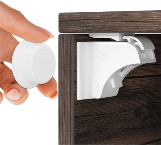Blocco Magnetico per Bambini – Chiusura per Armadi e Lavello – 12 Clic per 3 Chiavi – Sicurezza per Bambini in Cucina – Bianco
