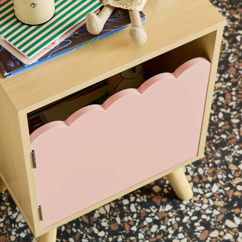 Comodino per bambini decorazione legno 1 anta, rosa
