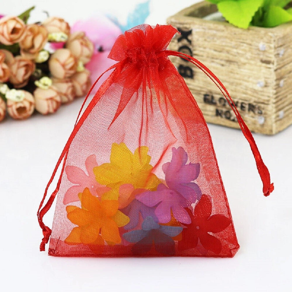 Trade Shop - 50 Veli Sacchetti Organza Tulle Per Confetti Regalo Bomboniera - Rosso