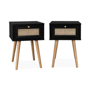 Set 2 comodini effetto legno e cannage, nero