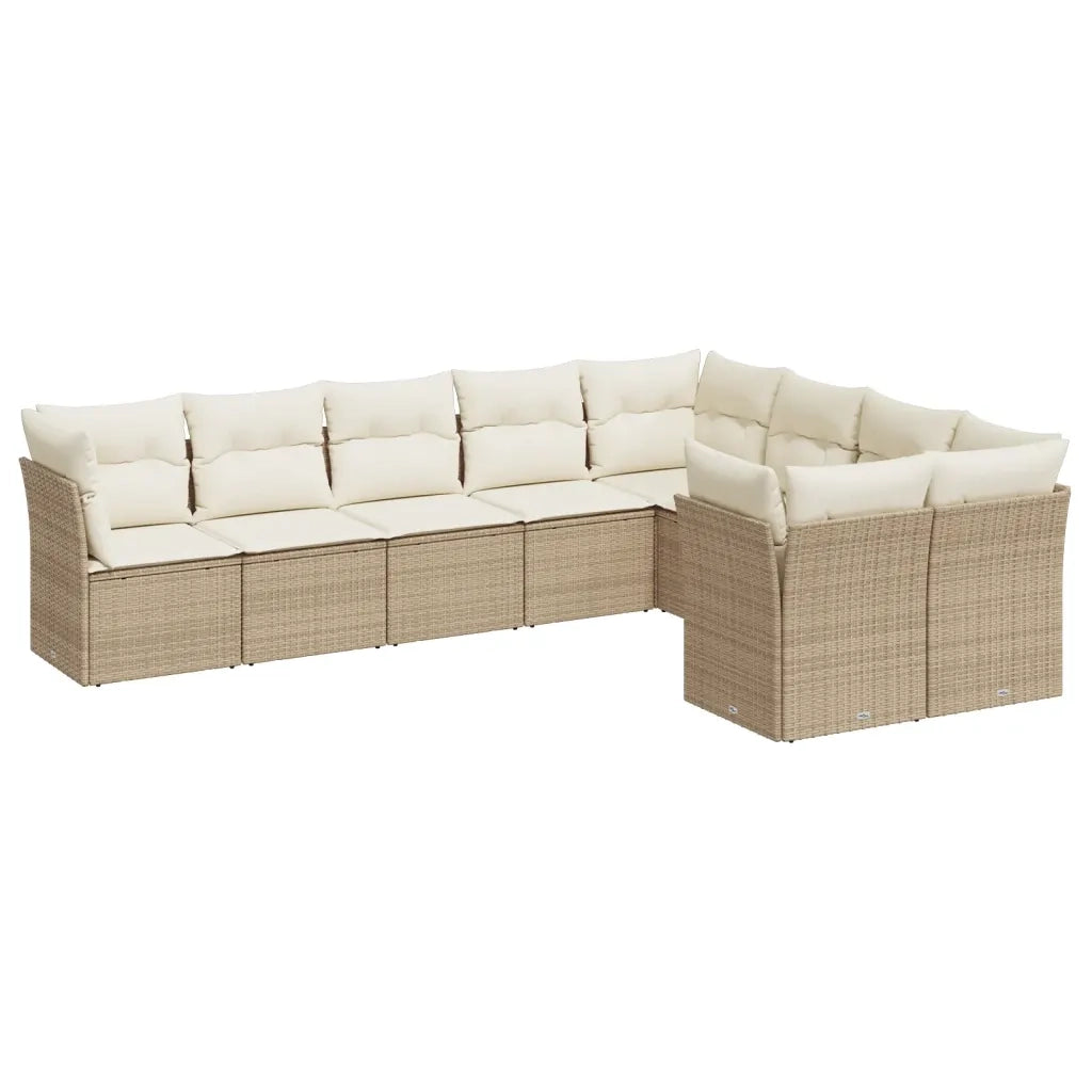 Set Divano da Giardino 9 pz con Cuscini Beige in Polyrattan 3250007
