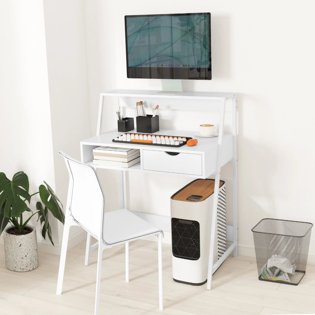 Scrivania con cassetti e scaffale ¨C Minimal ¨C bianco metallo