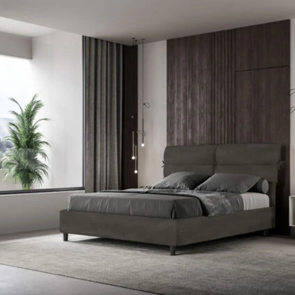 Letto matrimoniale con rete imbottito 160x190 microfibra grigio Nandy