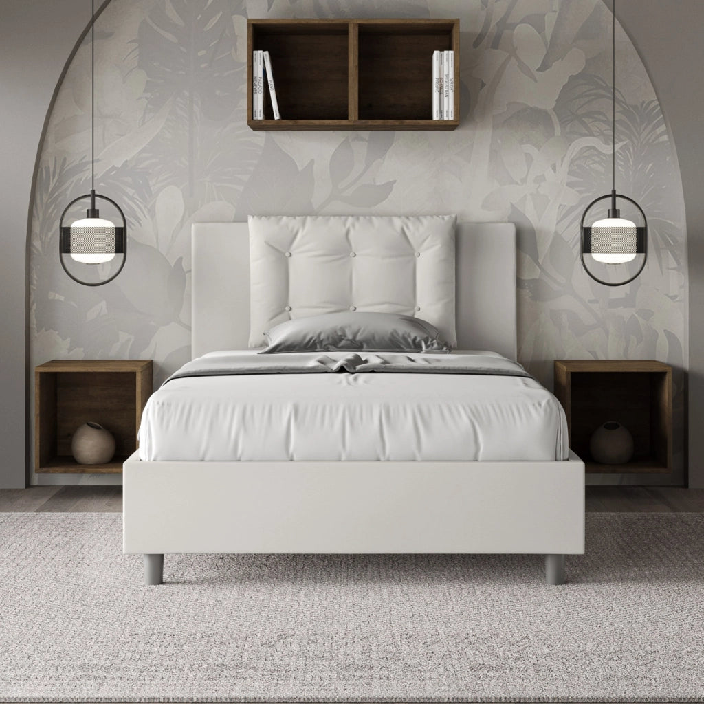 BS COM Letto una piazza e mezza contenitore imbottito 120x190 similpelle bianco