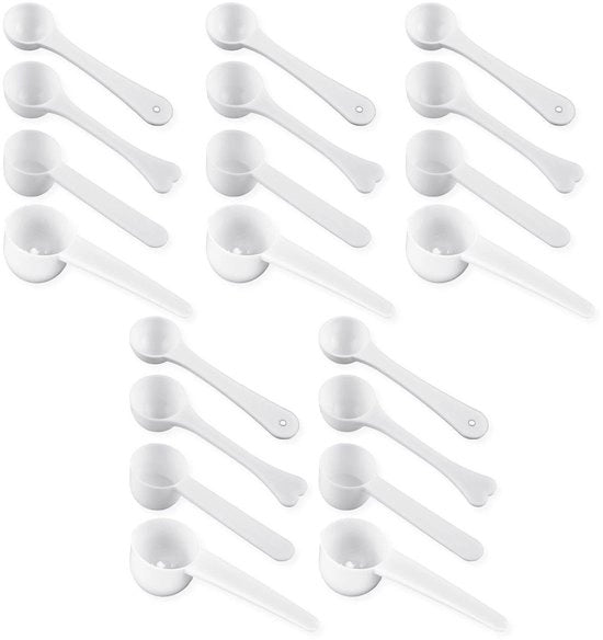 Set di 20 Lepeli per Caffè/Mele/Polveri - Materiale in Plastica - 1G/3G/5G/10G - Sostenibile e Sicuro