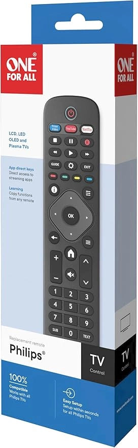 One For All telecomando di ricambio per TV Philips 2.0, Nero
