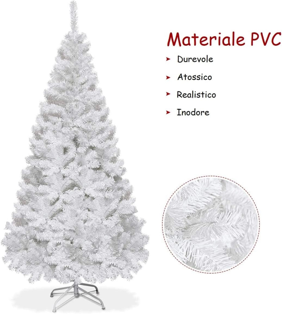 Albero di Natale 240 cm, Albero di Natale Bianco con 1138 Rami in PVC e Supporto in Metallo, Albero di Natale Artificiale per Casa, Ufficio e Negozio (240 cm)