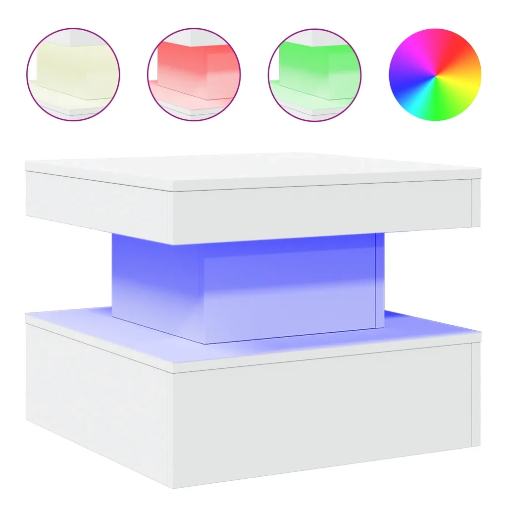 Tavolino da Salotto-Tavolino da soggiorno con Luci LED Bianco 50x50x40 cm 298658