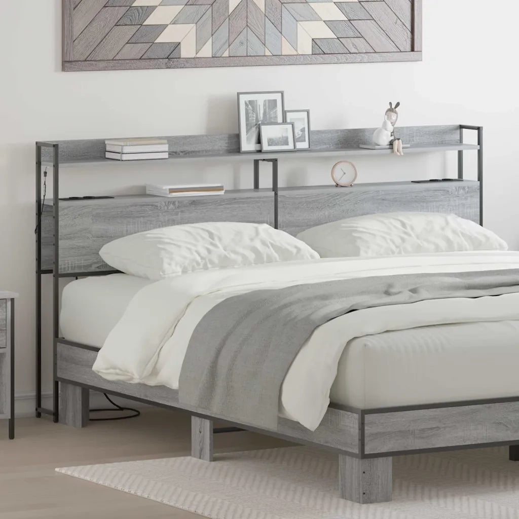 Testiera con lo scaffale-Testata contenitore Grigio sonoma 200 cm Legno multistrato