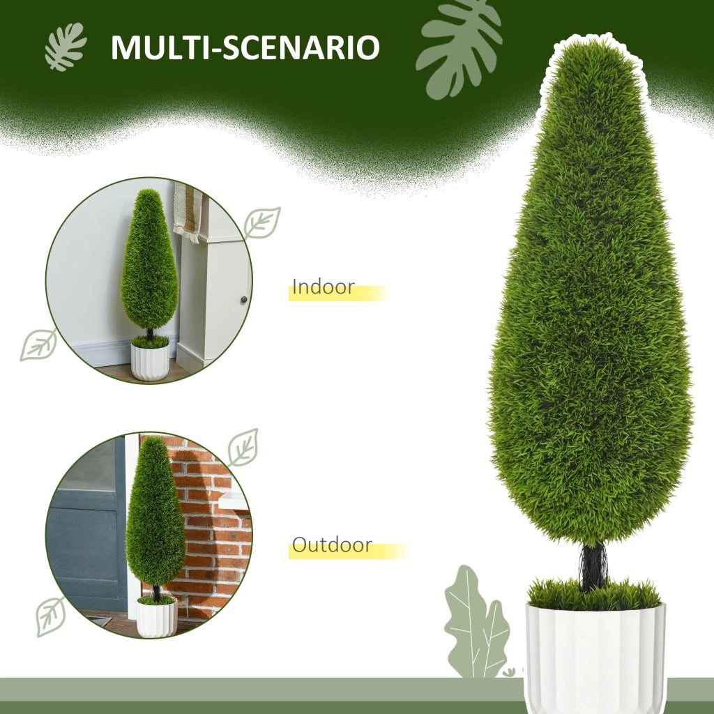 Set 2 Piante Cipresso Artificiali H90 Cm con Vaso Ø12x16 cm Verde e Bianco