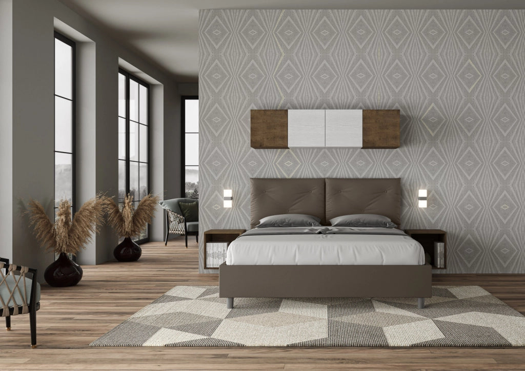 BS COM Letto matrimoniale con rete imbottito 160x210 similpelle cappuccino