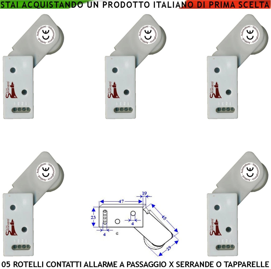 Sensore Allarme Tapparella 5 Rotello Proteggono la Serranda dal Sollevamento la Rotella Antiusura Spinta da Molla Con Gammes Muove lo Switch che Genera Impulsi Veloci 50 mS Necessita di Conta Impulsi