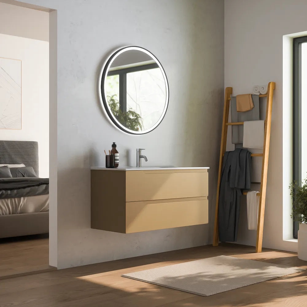 Mobile bagno sospeso 70 cm due cassetti sabbia opaco con lavabo | Ardenne