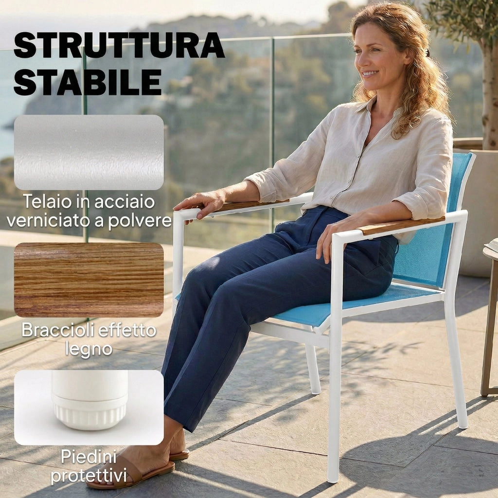 Set Giardino 4 Posti con Divano, Poltrone e Tavolo in Metallo ¨C Minimal ¨C Blu