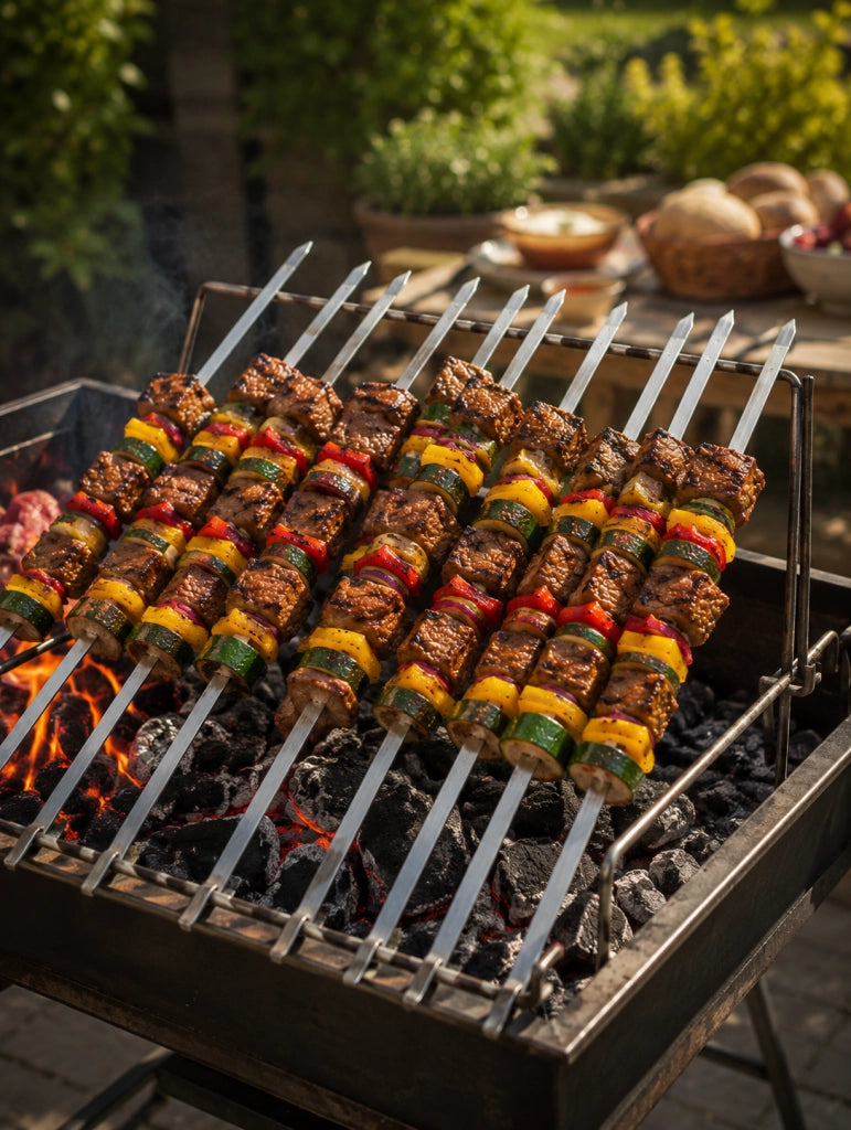 Spiedi per barbecue in Acciaio Inox AISI 304 lunghi 64 cm per Carne Pesce Verdure 10 pz