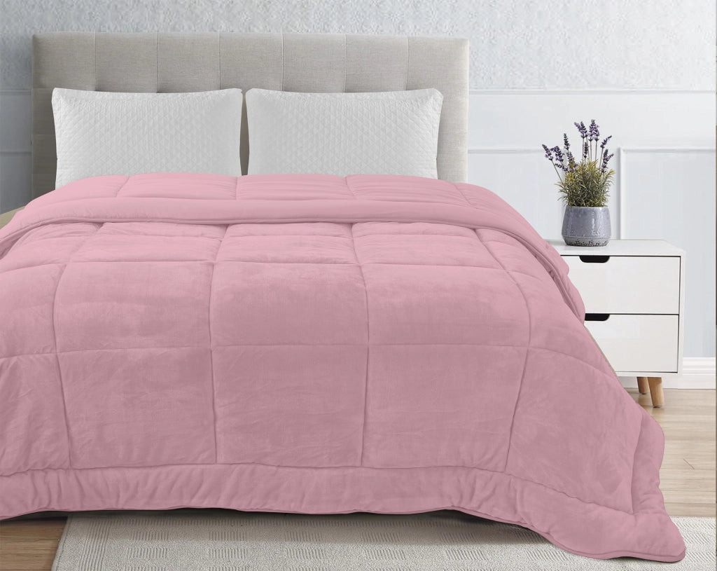 Trapunta Piumone Invernale In Tessuto Flanellato Effetto Velluto 550 Gr-Mq Rosa - Matrimoniale