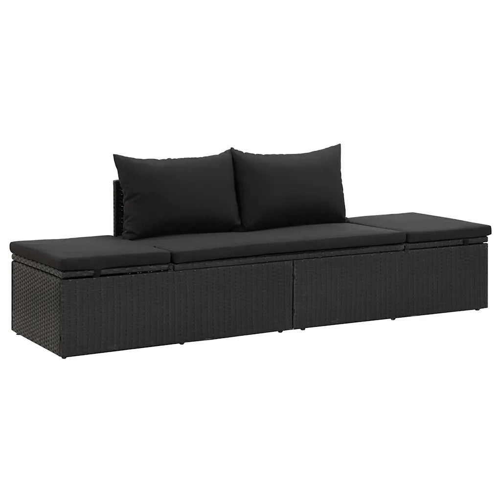 Lettino Prendisole con Cuscini in Polyrattan Nero 46224