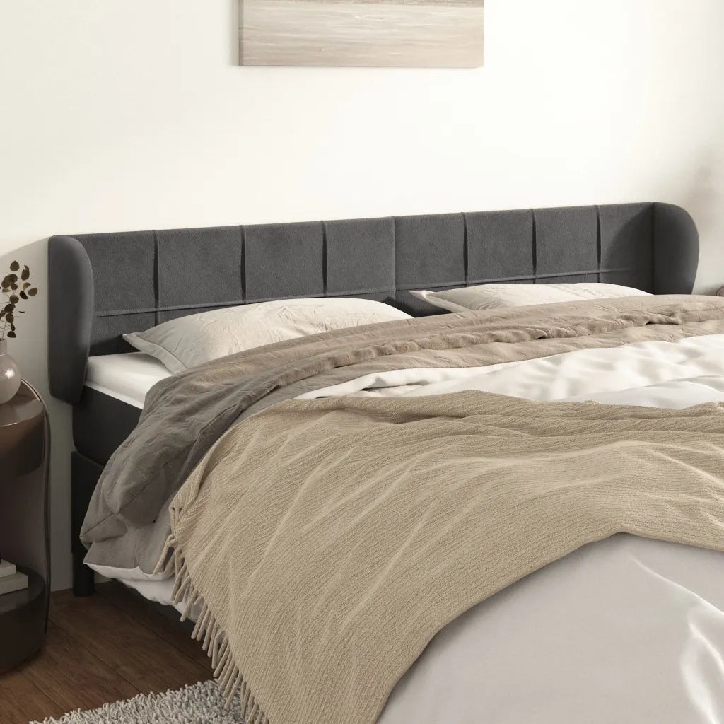 Testiera ad Orecchio-Testata con Orecchie Grigio Scuro 203x23x78/88 cm in Velluto 174804