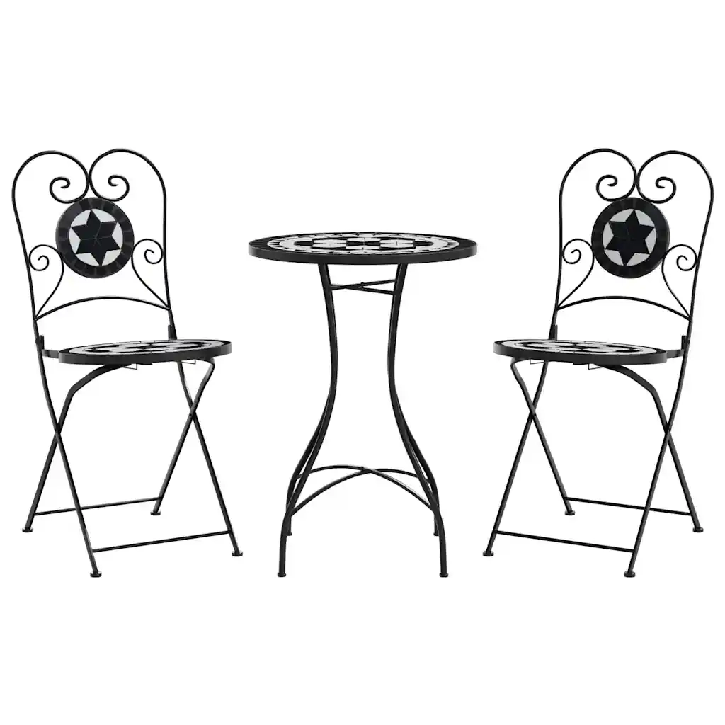 Set da Bistrot con Mosaico Nero e Bianco in Ferro e Ceramica