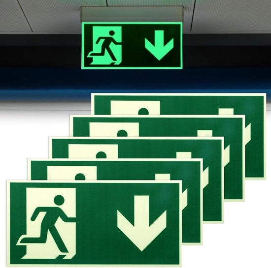 5 pezzi di pannello di emergenza illuminato 300 x 150 mm con segnale di allarme freccia verso il basso per informare la via di fuga