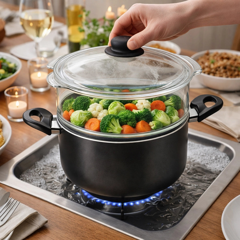 Casseruola Con Vaporiera 20 cm In Vetro e Alluminio Fuoco & Idee MADE IN ITALY