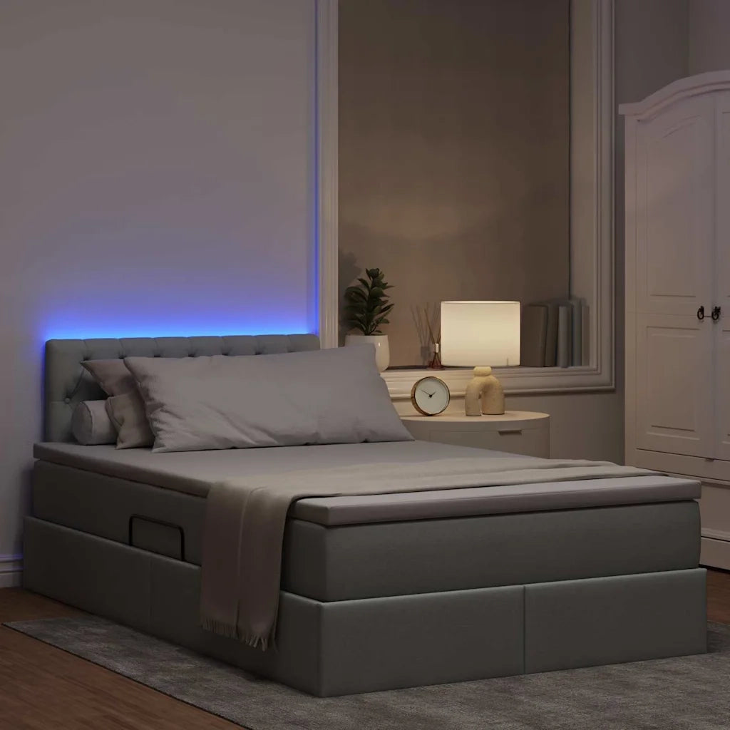Letto con contenitore e LED Grigio chiaro 120 x 190 cm Tessuto 3371193