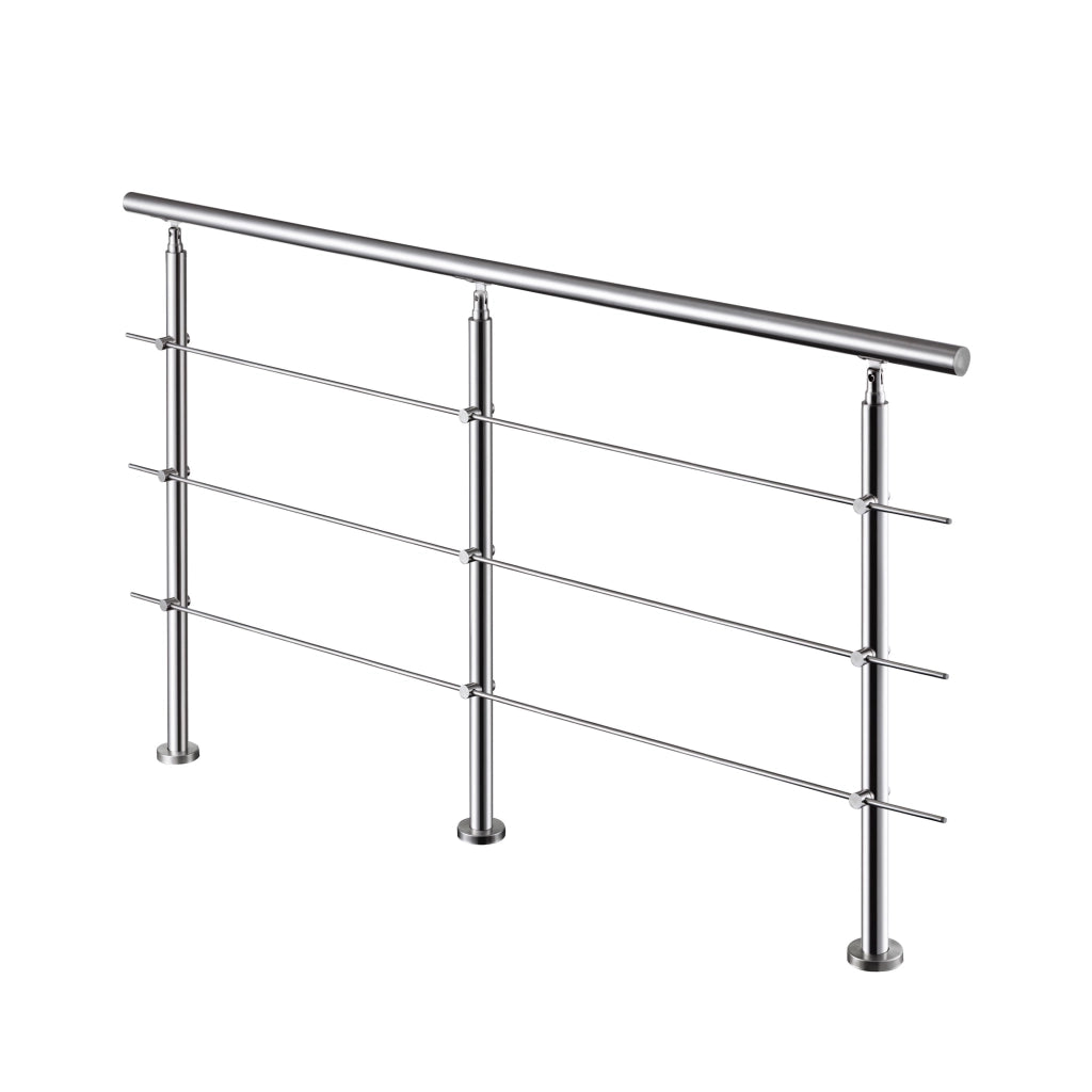 Ringhiera Balaustra Corrimano in acciaio inox spazzolato 240x106cm per interni ed esterni 3 barre trasversali