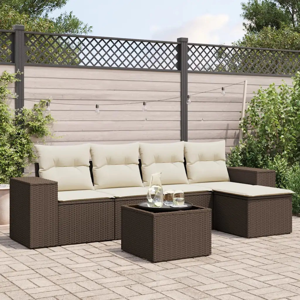 Set Divano da Giardino 6 pz con Cuscini Marrone in Polyrattan 3222502