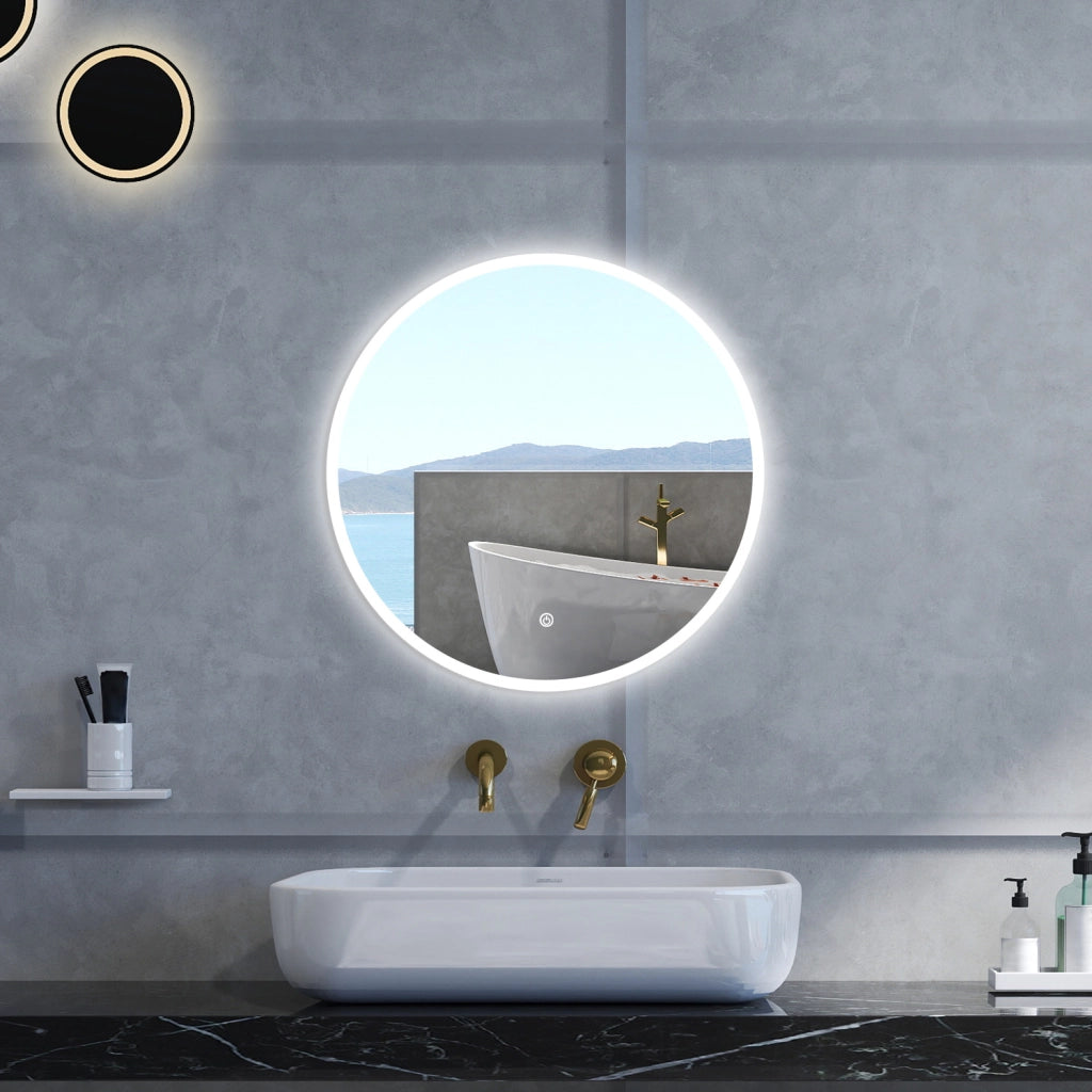 Specchio da bagno Rotondo con 60cm,Memoria, Antifog,Regorabile,Retroilluminato,doppio interruttore,
