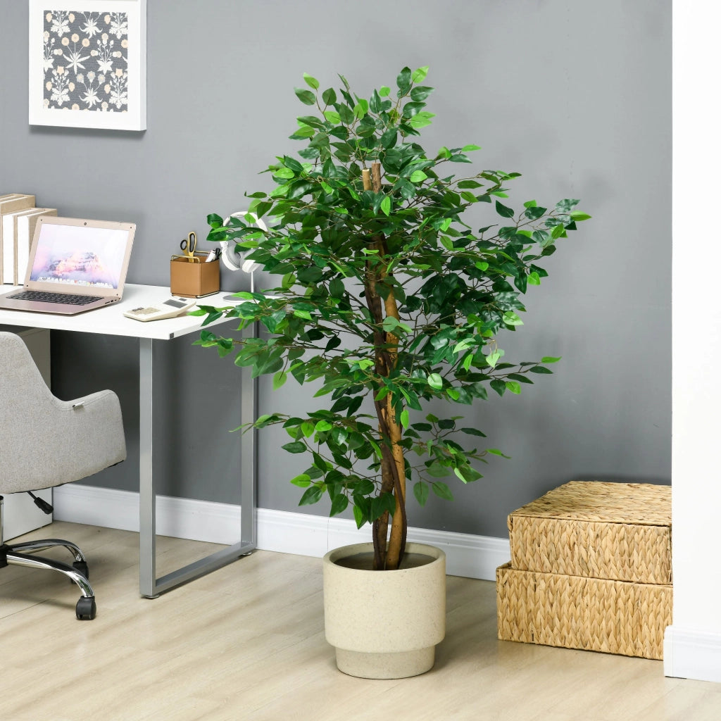 Pianta Artificiale di Ficus da Interno e Esterno H150 cm con Vaso Verde