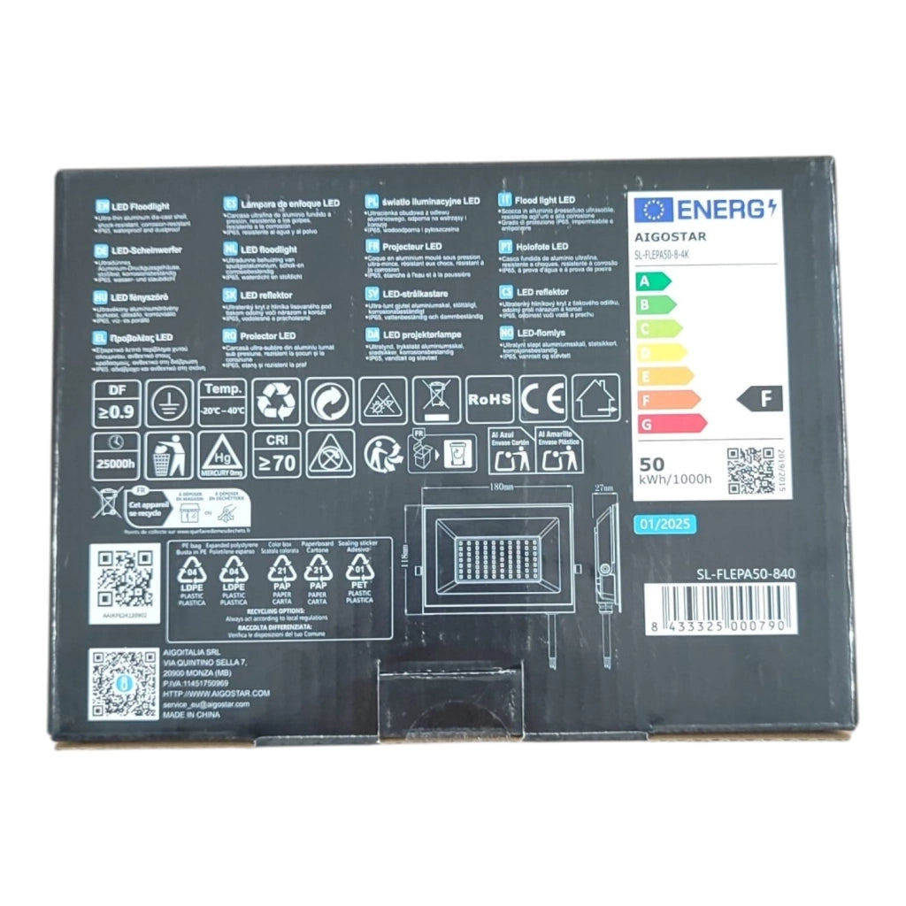RIFLETTORE FARO LED 50W LUCE CALDA PER ESTERNO E INTERNO