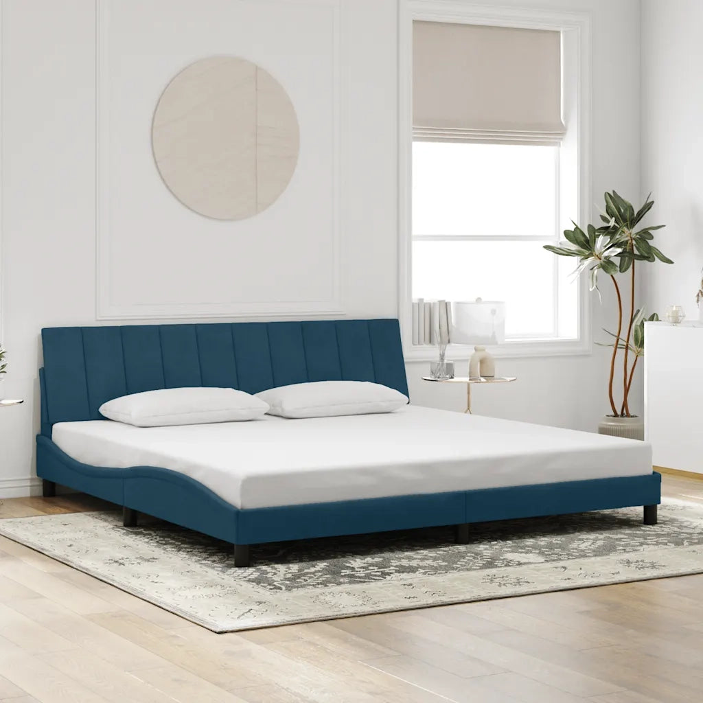 Letto matrimoniale | Letto per adulti | Giroletto senza Materasso Hanko Blu 200x200 cm in Velluto