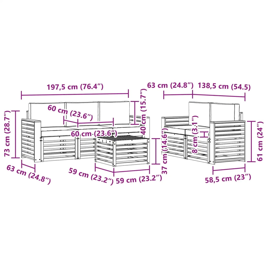 Set divani Legno di Acacia Massello 3391401