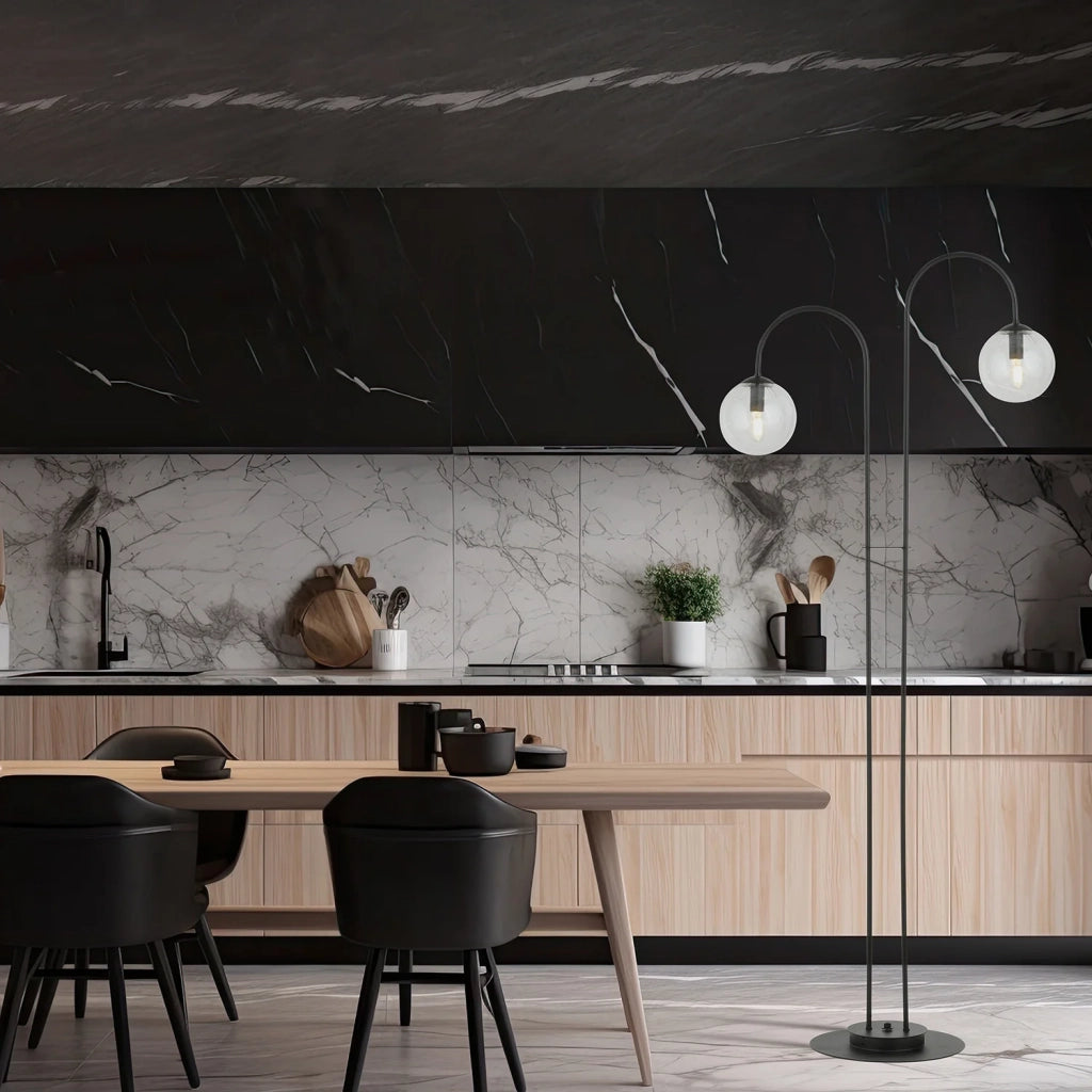 Lampadario Minimal Utu Acciaio Nero Trasparente 2 Luci E14 Ip20
