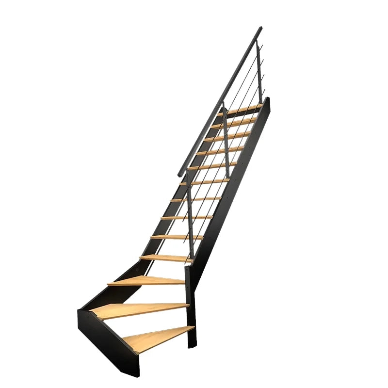 DIVERSO - Scala diritta a Œ con LED integrati, nera con balaustra
