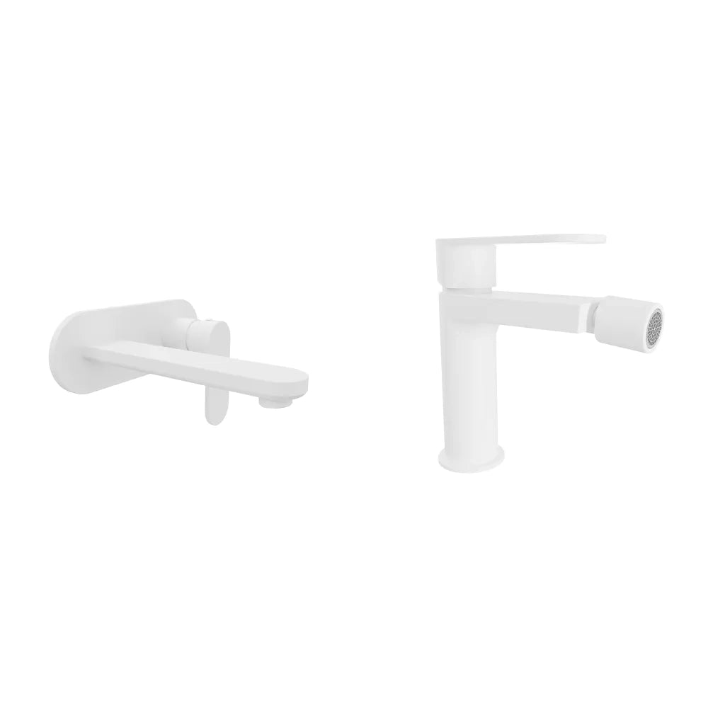 Coppia miscelatori lavabo ad incasso placca stondata bidet senza scarico bianco opaco | Margot